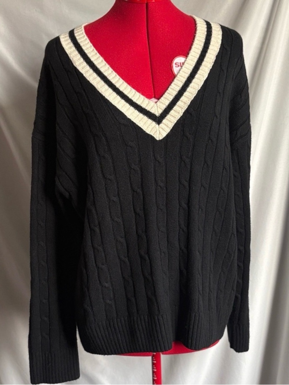GAP Black V-Neck Sweater with Cream Trim